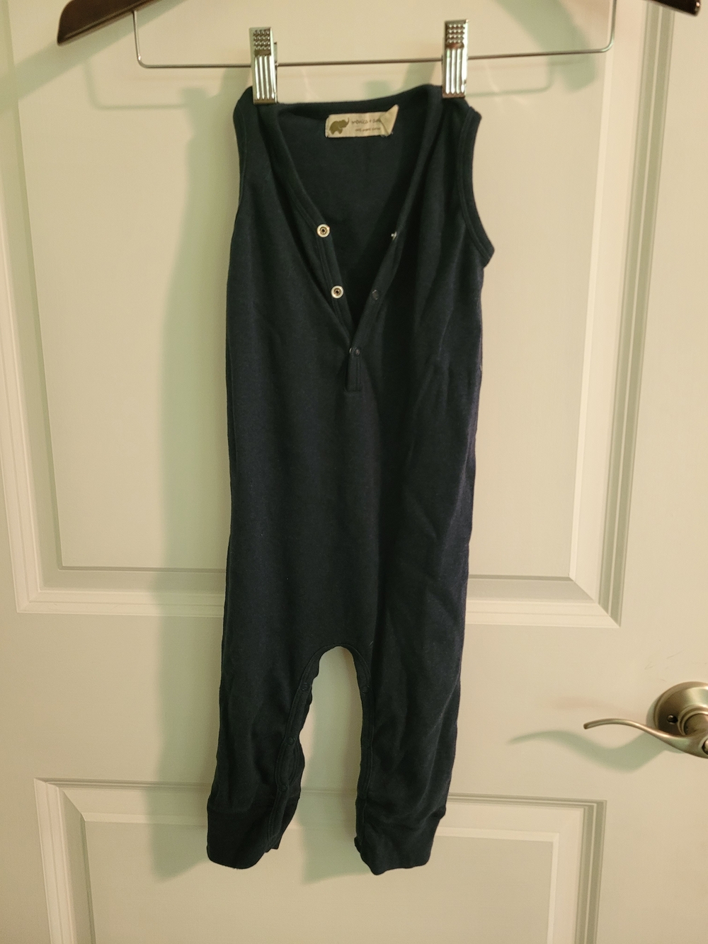 Sleeveless Navy Baby One-Piece Romper with Front Snap Organic Cotton